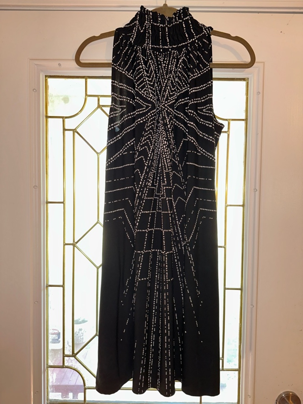Black Sleeveless Midi Dress with Starburst Neckline